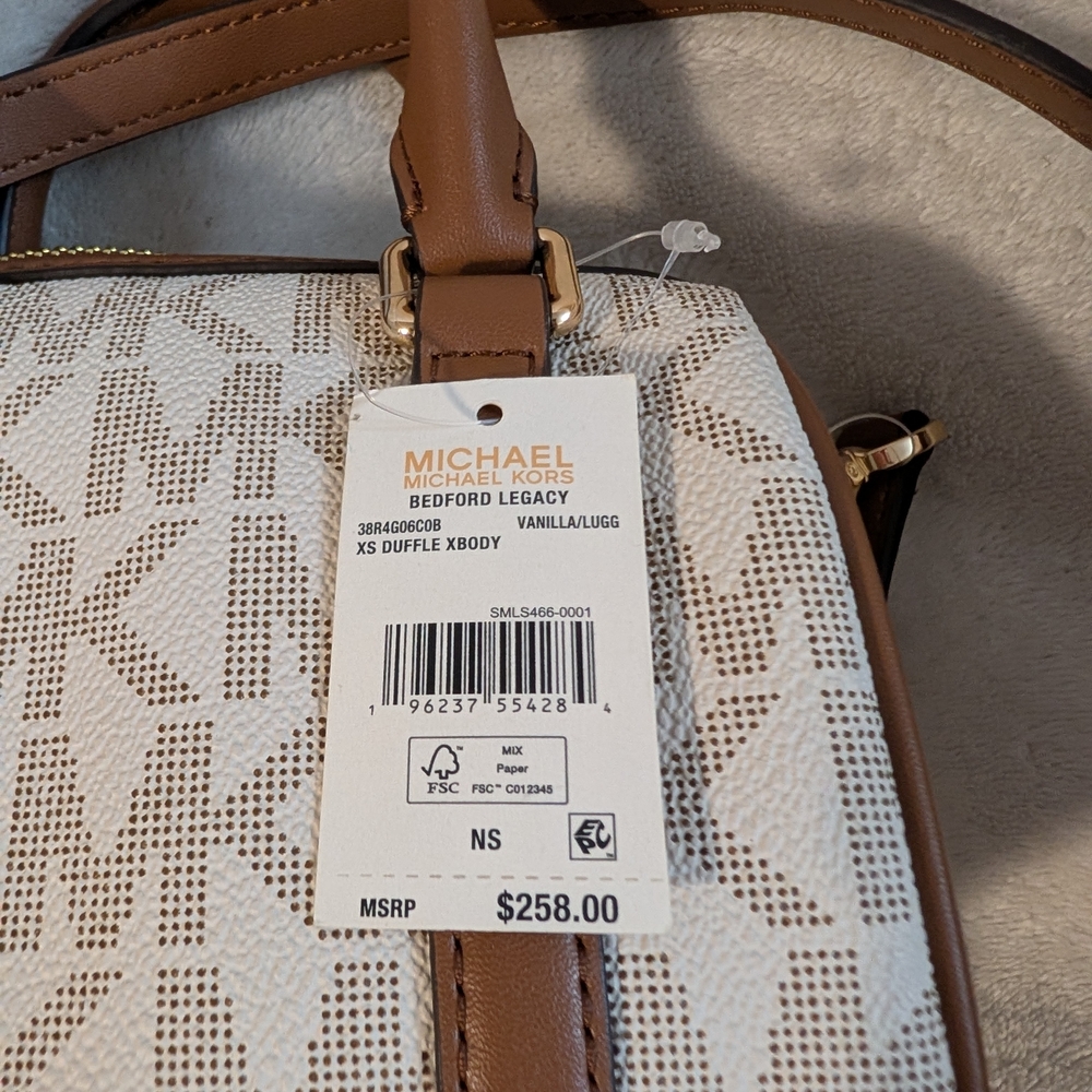 Michael Kors White/ Brown Logo Mini Satchel - Picture 2 of 5